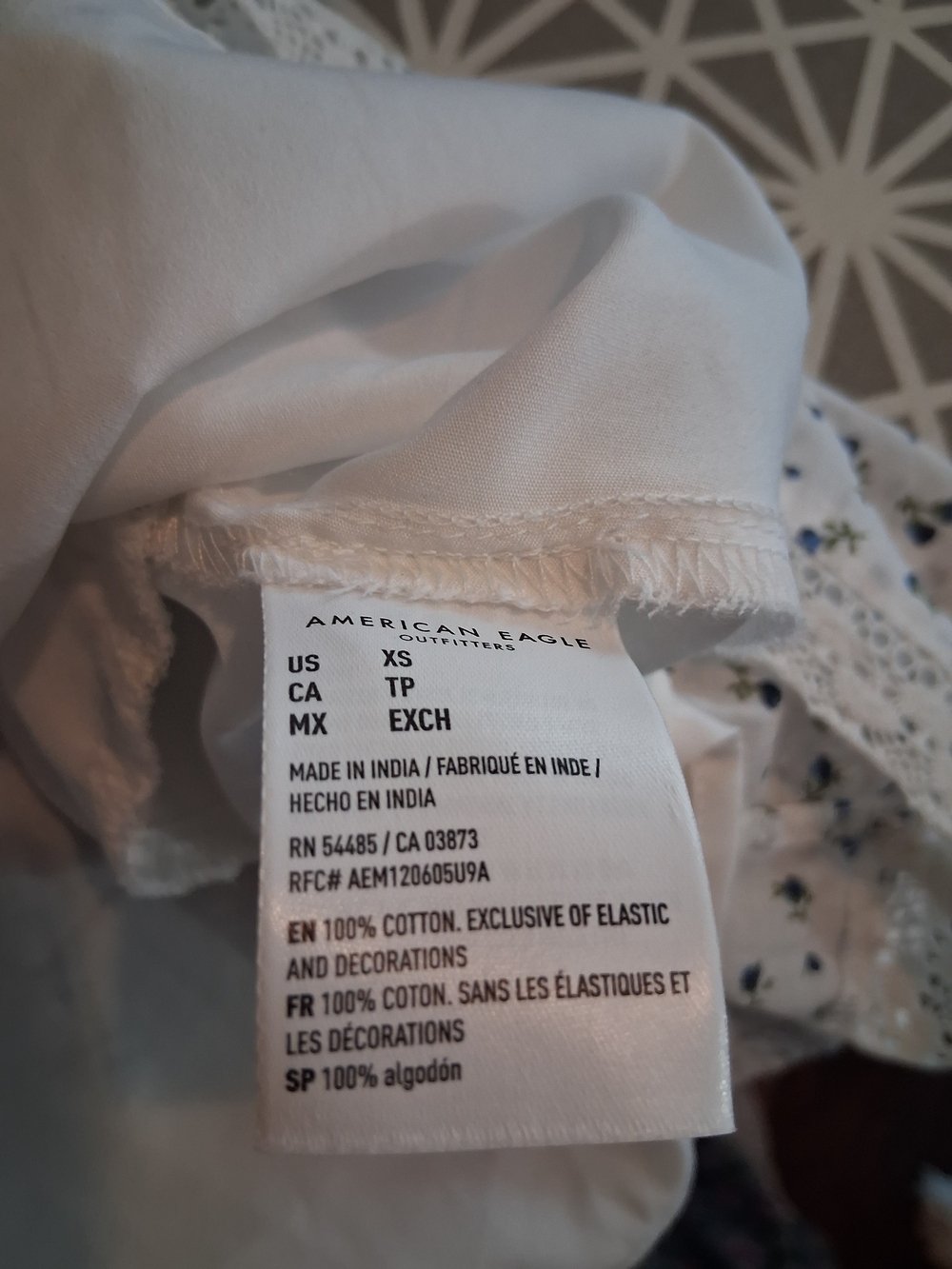 American Eagle Blue and White Patchwork Lace-Trim Mini Dress - Picture 6 of 7